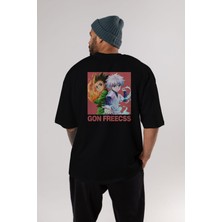 ankhises Gon Freecss Hunter x Hunter 4 Anime Arka Baskılı Siyah Oversize T-Shirt Erkek Kadın
