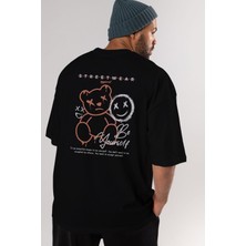 ankhises Be Yourself Bear Arka Baskılı Siyah Oversize T-Shirt  Erkek Kadın Bisiklet Yaka