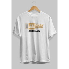 ankhises Bangkok Ön Baskılı Beyaz Oversize T-Shirt  Erkek Kadın Bisiklet Yaka