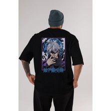 ankhises Satoru Gojo 3 Anime Arka Baskılı Siyah Oversize T-Shirt Erkek Kadın