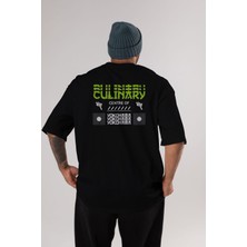 ankhises Culinary Centre Arka Baskılı Siyah Oversize T-Shirt  Erkek Kadın Bisiklet Yaka