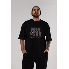 ankhisesNew York Perfection Style Ön Baskılı Siyah Oversize T-Shirt  Erkek Kadın Bisiklet Yaka