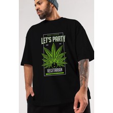 ankhises Lets Party Ön Baskılı Siyah Oversize T-Shirt  Erkek Kadın Bisiklet Yaka