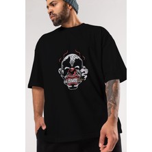 ankhisesClown Horror Ön Baskılı Siyah Oversize T-Shirt  Erkek Kadın Bisiklet Yaka