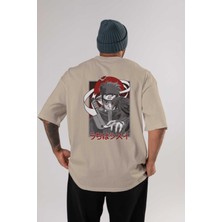 Ankhises Shısuı Uchıha Naruto Anime Arka Baskılı Bej Oversize T-Shirt %100 Pamuk Erkek Kadın