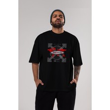 ankhises Worldwide Style Ön Baskılı Siyah Oversize T-Shirt  Erkek Kadın Bisiklet Yaka
