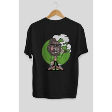 ankhises Gorilla Smoker Arka Baskılı Siyah Oversize T-Shirt  Erkek Kadın Bisiklet Yaka