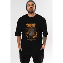 ankhisesRevolusioner Sabo Anime Ön Baskılı Siyah Oversize T-Shirt Erkek Kadın