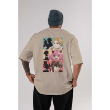 Ankhises Spy x Famıly Anime Arka Baskılı Bej Oversize T-Shirt %100 Pamuk Erkek Kadın