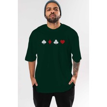 Ankhises Maça Karo Sinek Kupa Ön Baskılı Zümrüt Yeşili Oversize T-Shirt Erkek Kadın Bisiklet Yaka