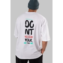 ankhises Dont Waste Your Time Arka Baskılı Beyaz Oversize T-Shirt Erkek Kadın Bisiklet Yaka