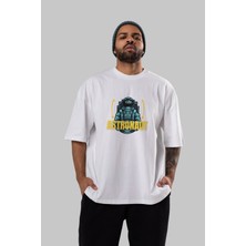 ankhises Astronaut Ön Baskılı Beyaz Oversize T-Shirt Erkek Kadın Bisiklet Yaka