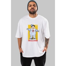 ankhises Stay Puft Jong Un Ön Baskılı Beyaz Oversize T-Shirt  Erkek Kadın Bisiklet Yaka