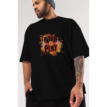 ankhises Born To Play Yazılı Ön Baskılı Siyah Oversize T-Shirt  Erkek Kadın Bisiklet Yaka