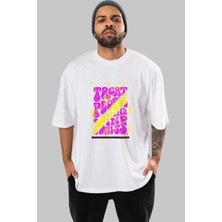 ankhisesTreat People Ön Baskılı Beyaz Oversize T-Shirt  Erkek Kadın Bisiklet Yaka