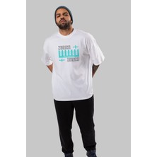 ankhisesZurich Ön Baskılı Beyaz Oversize T-Shirt  Erkek Kadın Bisiklet Yaka