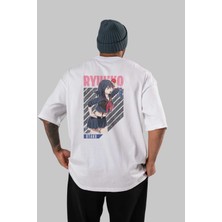 ankhisesRyuuko Matoi 6 Anime Arka Baskılı Beyaz Oversize T-Shirt  Pamuk Erkek Kadın