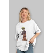 ankhises Rasengan Ön Baskılı Beyaz Oversize T-Shirt  Erkek Kadın Bisiklet Yaka