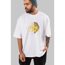 ankhises I Am The King Yazılı Ön Baskılı Beyaz Oversize T-Shirt Erkek Kadın Bisiklet Yaka