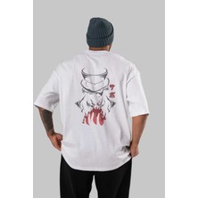 ankhises Saboonepiece Anime Arka Baskılı Beyaz Oversize T-Shirt  Pamuk Erkek Kadın