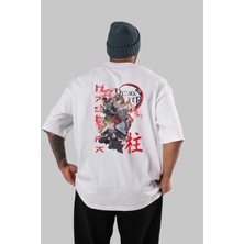ankhisesDemon Slayer Slayers Anime Arka Baskılı Beyaz Oversize T-Shirt  Pamuk Erkek Kadın