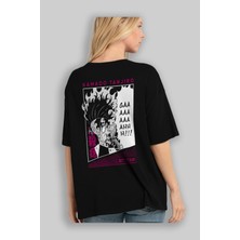 ankhisesTanjıro Kamado 3 Anime Arka Baskılı Siyah Oversize T-Shirt Erkek Kadın
