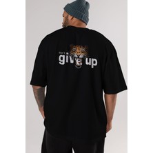 ankhises Teddy Bear Dont Give Up Arka Baskılı Siyah Erkek Kadın Bisiklet Yaka Oversize T-Shirt