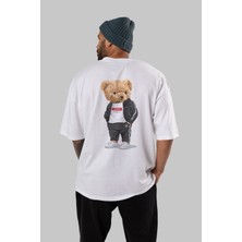ankhisesTeddy Bear Love Yourself Arka Baskılı Beyaz Erkek Kadın Bisiklet Yaka Oversize T-Shirt