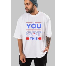 ankhises You Got This Ön Baskılı Beyaz Oversize T-Shirt Erkek Kadın Bisiklet Yaka