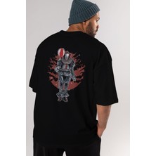 ankhises Pennywise Arka Baskılı Siyah Oversize T-Shirt  Erkek Kadın Bisiklet Yaka