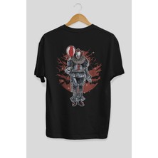 ankhises Pennywise Arka Baskılı Siyah Oversize T-Shirt  Erkek Kadın Bisiklet Yaka