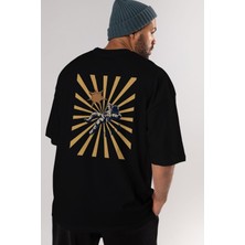 ankhises Astronot Chillin Arka Baskılı Siyah Oversize T-Shirt Erkek Kadın Bisiklet Yaka