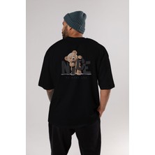 ankhises Teddy Nıce To Meet You Arka Baskılı Siyah Erkek Kadın Bisiklet Yaka Oversize T-Shirt