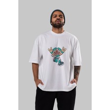 ankhises Clown Punk Ön Baskılı Beyaz Oversize T-Shirt  Erkek Kadın Bisiklet Yaka