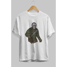 ankhises Jason Ön Baskılı Beyaz Oversize T-Shirt  Erkek Kadın Bisiklet Yaka