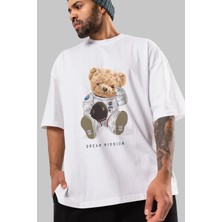 ankhisesTeddy Bear Asrtonot Ön Baskılı Beyaz Oversize T-Shirt Erkek Kadın Bisiklet Yaka