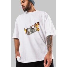 ankhisesTeddy Bear Its Not The Money Ön Baskılı Beyaz Oversize T-Shirt Erkek Kadın Bisiklet Yaka