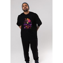 ankhises Retro Girl Party Ön Baskılı Siyah Oversize T-Shirt  Erkek Kadın Bisiklet Yaka