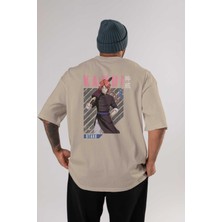 Ankhises Kamui Gıntama 1 Anime Arka Baskılı Bej Oversize T-Shirt %100 Pamuk Erkek Kadın