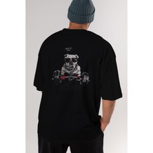 ankhisesTeddy Bear Lift Weights Arka Baskılı Siyah Erkek Kadın Bisiklet Yaka Oversize T-Shirt