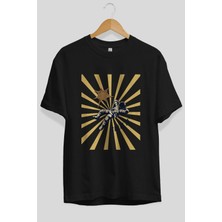 ankhises Astronot Chillin Ön Baskılı Siyah Oversize T-Shirt  Erkek Kadın Bisiklet Yaka