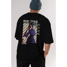 ankhises Maki Zenin Chainsawman Anime Arka Baskılı Siyah Oversize T-Shirt Erkek Kadın