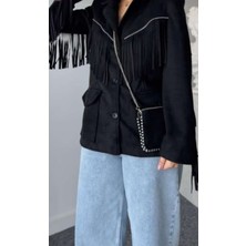 Süet Görünümlü Püsküllü Blazer Ceket