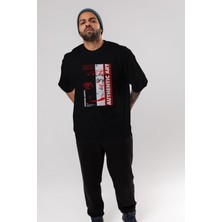 ankhises Authentic Art Ön Baskılı Siyah Oversize T-Shirt  Erkek Kadın Bisiklet Yaka