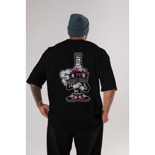 ankhises Vodka Bottle Arka Baskılı Siyah Oversize T-Shirt  Erkek Kadın Bisiklet Yaka