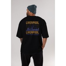 ankhises Liverpool Arka Baskılı Siyah Oversize T-Shirt  Erkek Kadın Bisiklet Yaka