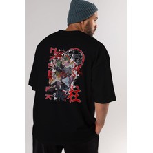 ankhises Demon Slayer Slayers Anime Arka Baskılı Siyah Oversize T-Shirt Erkek Kadın
