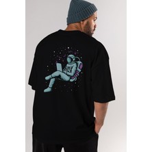 ankhises Work With Butterflies Arka Baskılı Siyah Oversize T-Shirt  Erkek Kadın Bisiklet Yaka