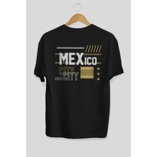 ankhises Mexico City Arka Baskılı Siyah Oversize T-Shirt  Erkek Kadın Bisiklet Yaka