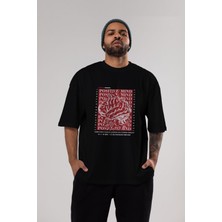 ankhises Positive Mind Ön Baskılı Siyah Oversize T-Shirt  Erkek Kadın Bisiklet Yaka